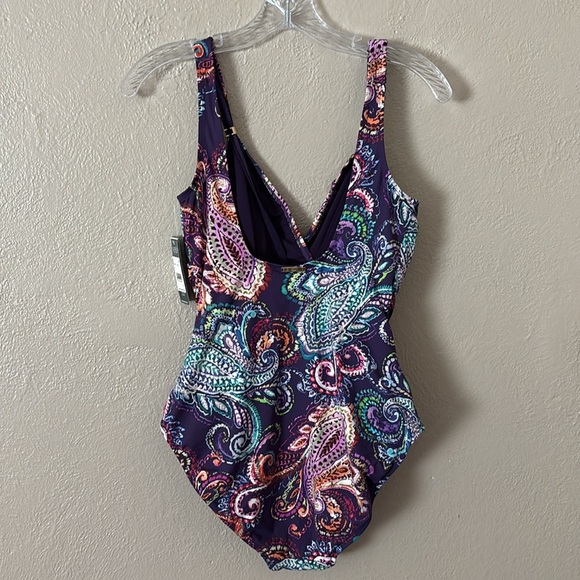 Lauren Ralph Lauren EGGPLANT Captiva Paisley Underwire One-Piece Swimsuit, US 10 - Picture 7 of 10